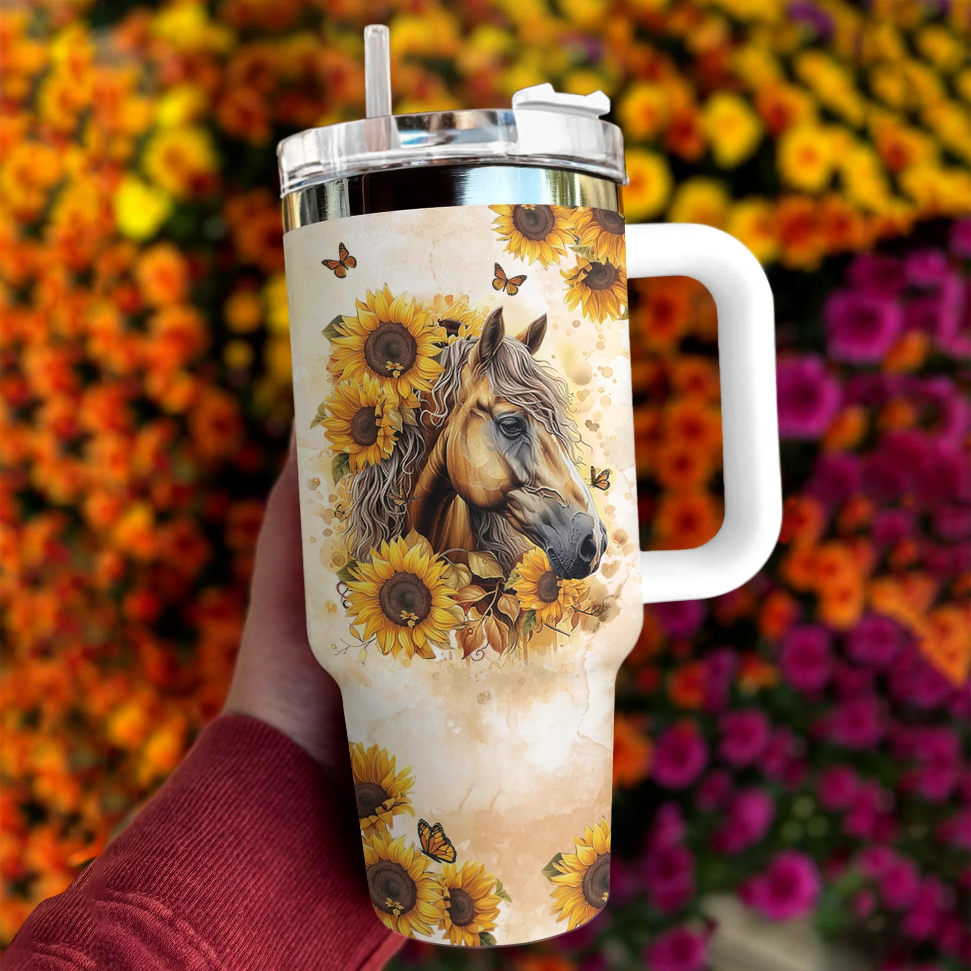 Horse 40 Oz Shineful™ Tumbler Shine With Sunflower Mn8 White 40Oz