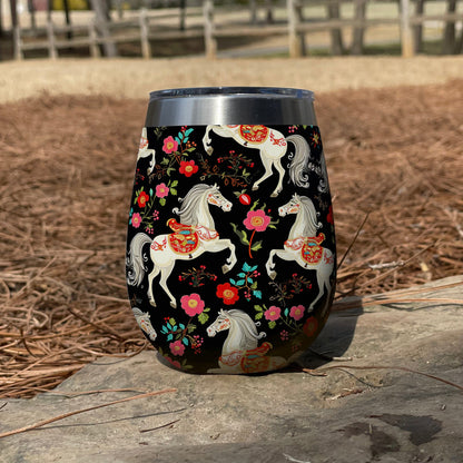 Horse 12 Oz Shineful™ Wine Tumbler Floral Mn8 12Oz