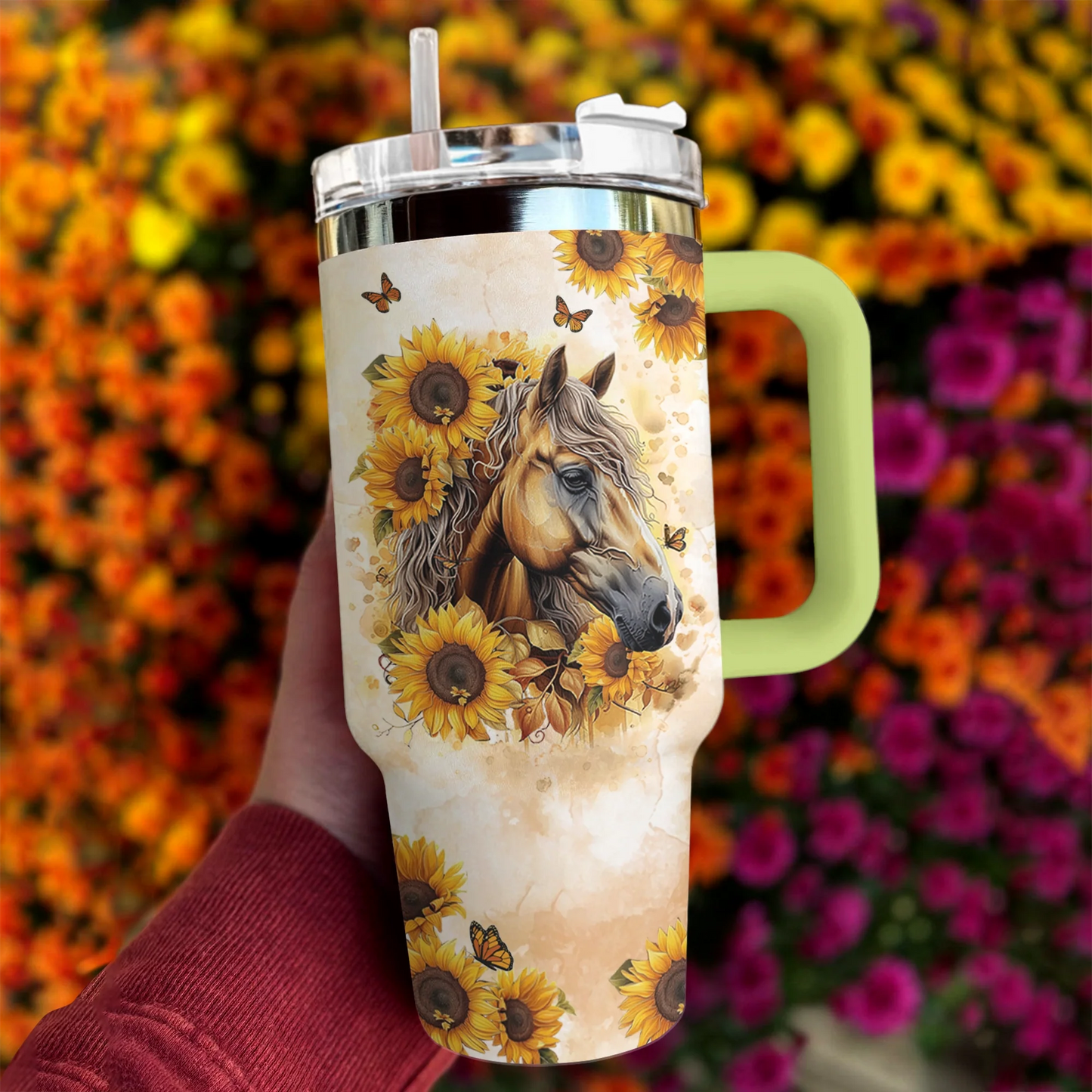 Horse 40 Oz Shineful™ Tumbler Shine With Sunflower Mn8 Green 40Oz