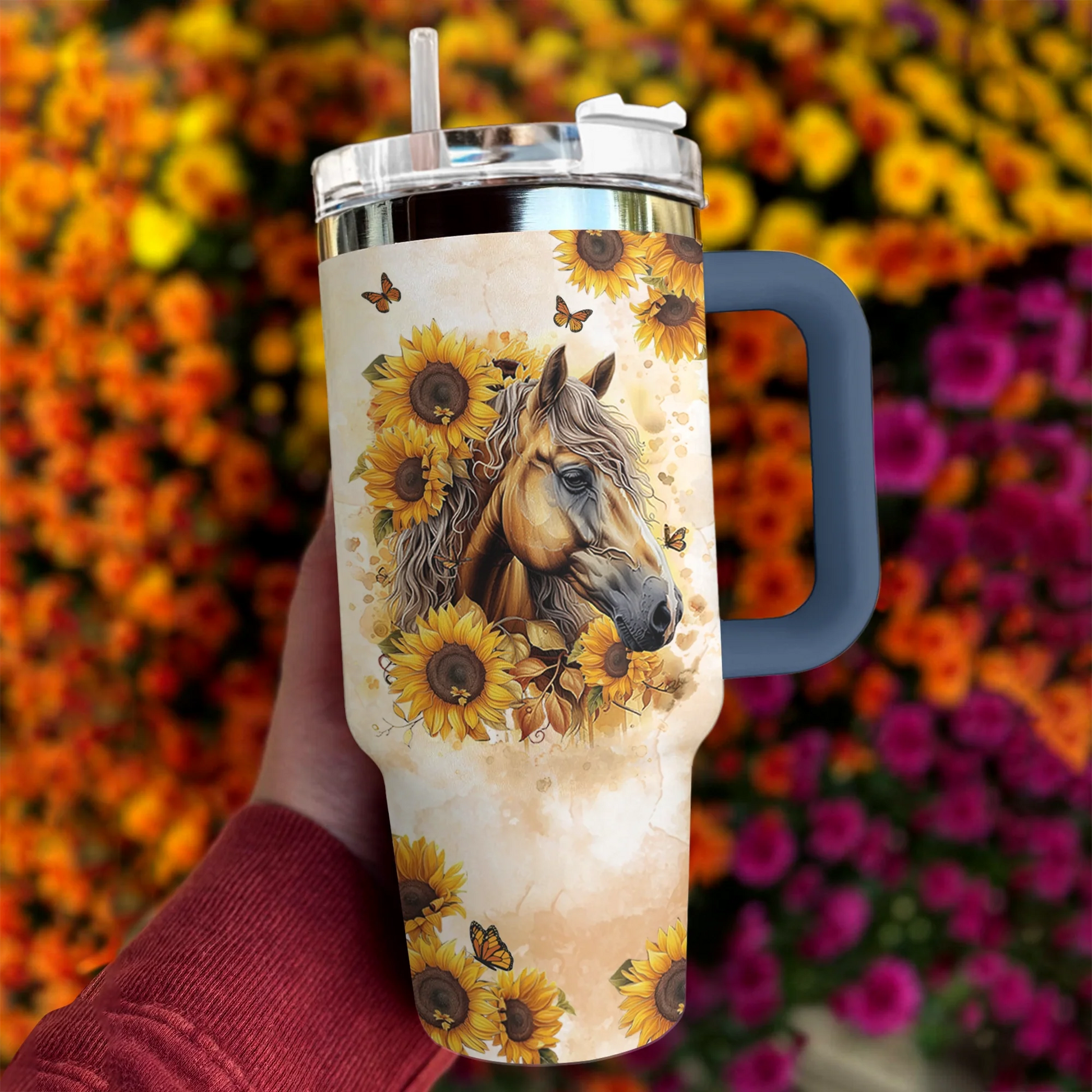 Horse 40 Oz Shineful™ Tumbler Shine With Sunflower Mn8 Navy 40Oz