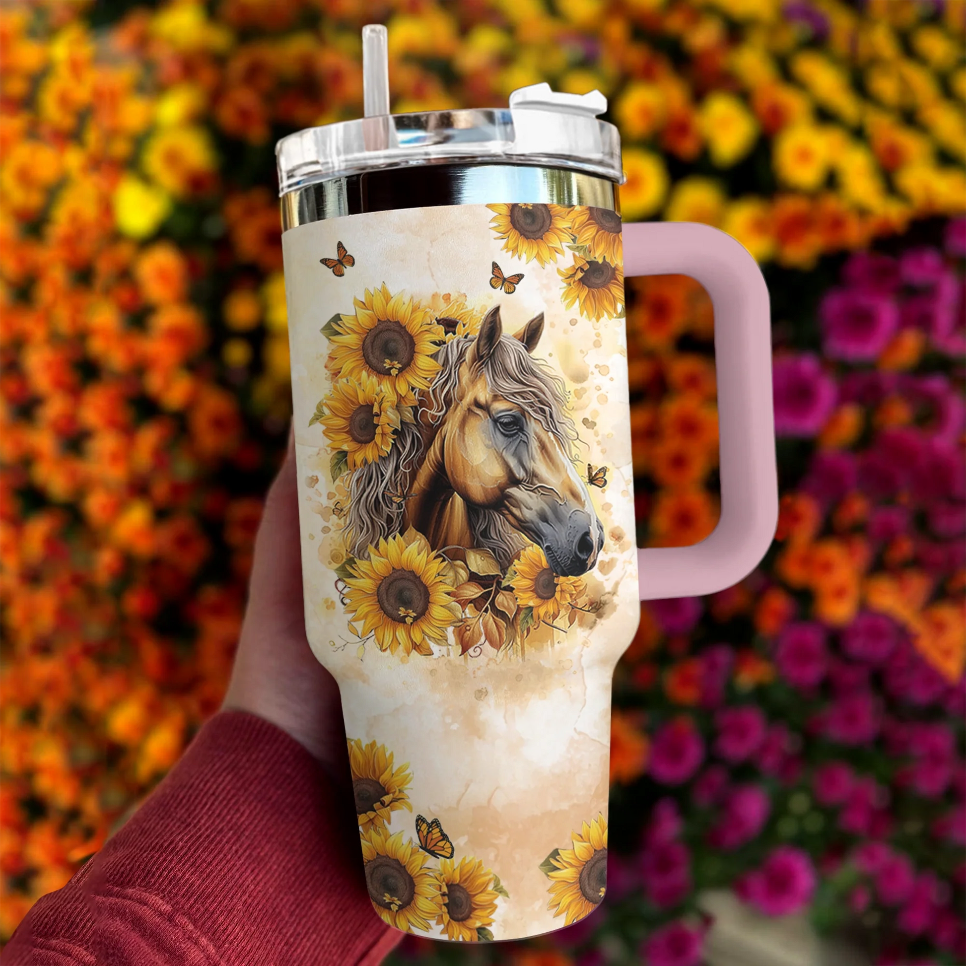 Horse 40 Oz Shineful™ Tumbler Shine With Sunflower Mn8 Pink 40Oz