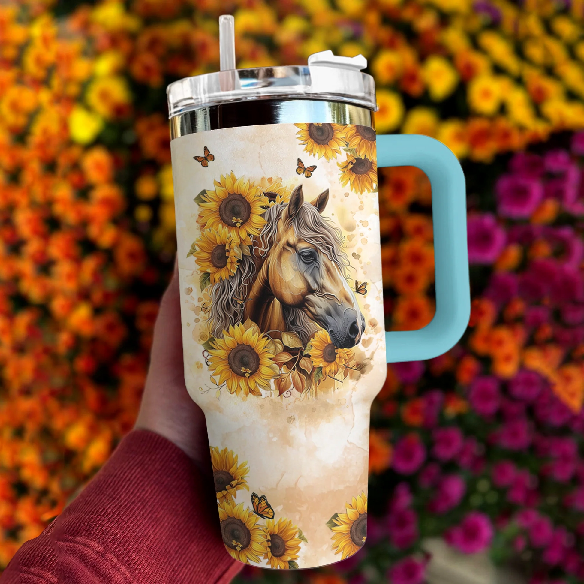 Horse 40 Oz Shineful™ Tumbler Shine With Sunflower Mn8 Sky Blue 40Oz