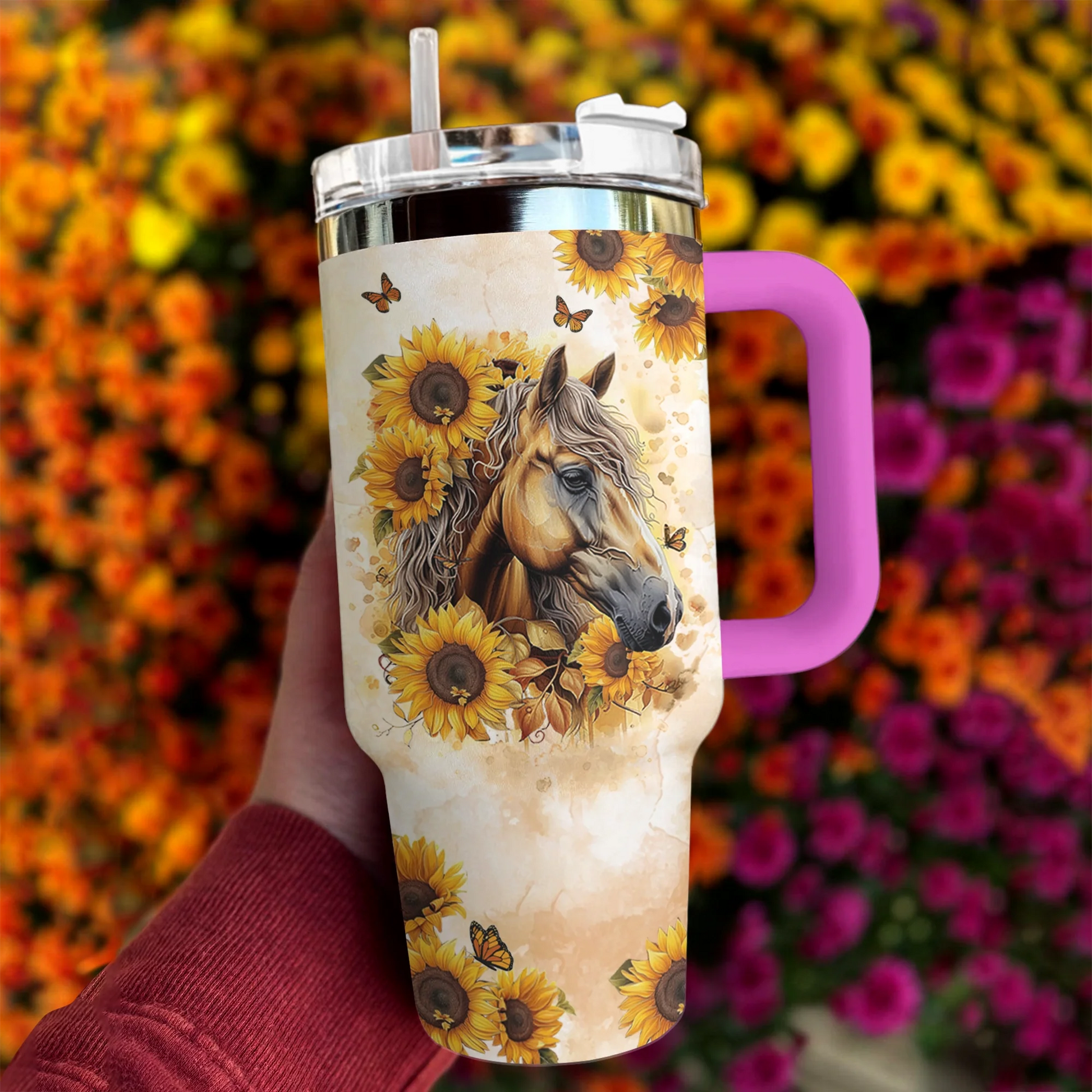 Horse 40 Oz Shineful™ Tumbler Shine With Sunflower Mn8 Hot Pink 40Oz