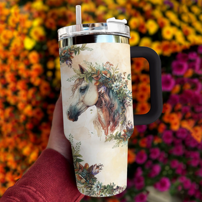 Horse 40 Oz Shineful™ Tumbler With Floral Mn8 40Oz