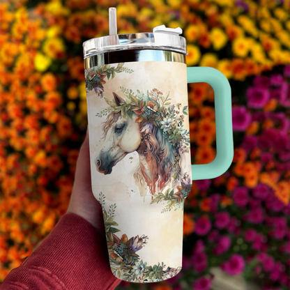 Horse 40 Oz Shineful™ Tumbler With Floral Mn8 40Oz