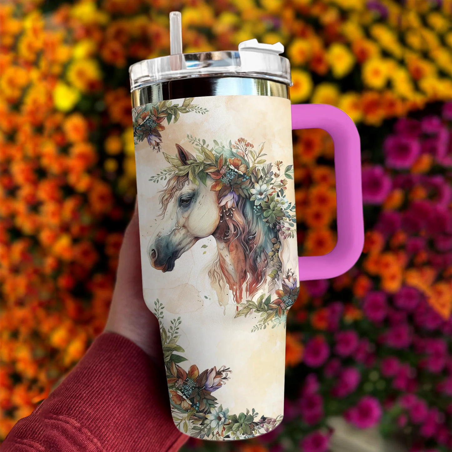 Horse 40 Oz Shineful™ Tumbler With Floral Mn8 40Oz