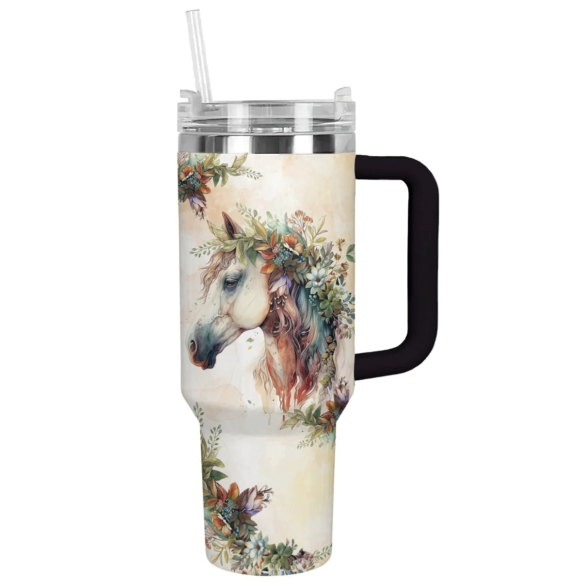 Horse 40 Oz Shineful™ Tumbler With Floral Mn8 40Oz