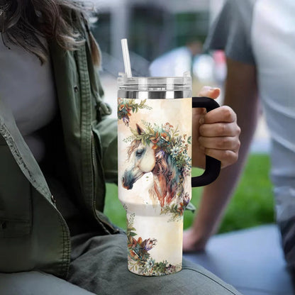 Horse 40 Oz Shineful™ Tumbler With Floral Mn8 Black 40Oz