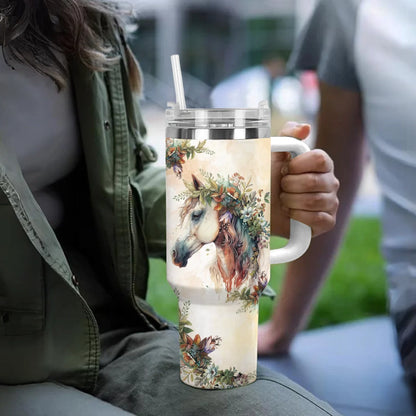 Horse 40 Oz Shineful™ Tumbler With Floral Mn8 White 40Oz