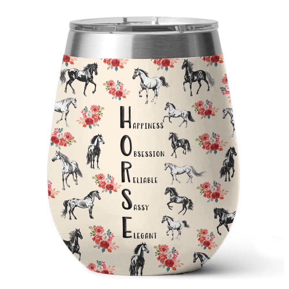 Horse 12 Oz Shineful™ Wine Tumbler Rose Mn8 12Oz