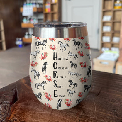 Horse 12 Oz Shineful™ Wine Tumbler Rose Mn8 12Oz