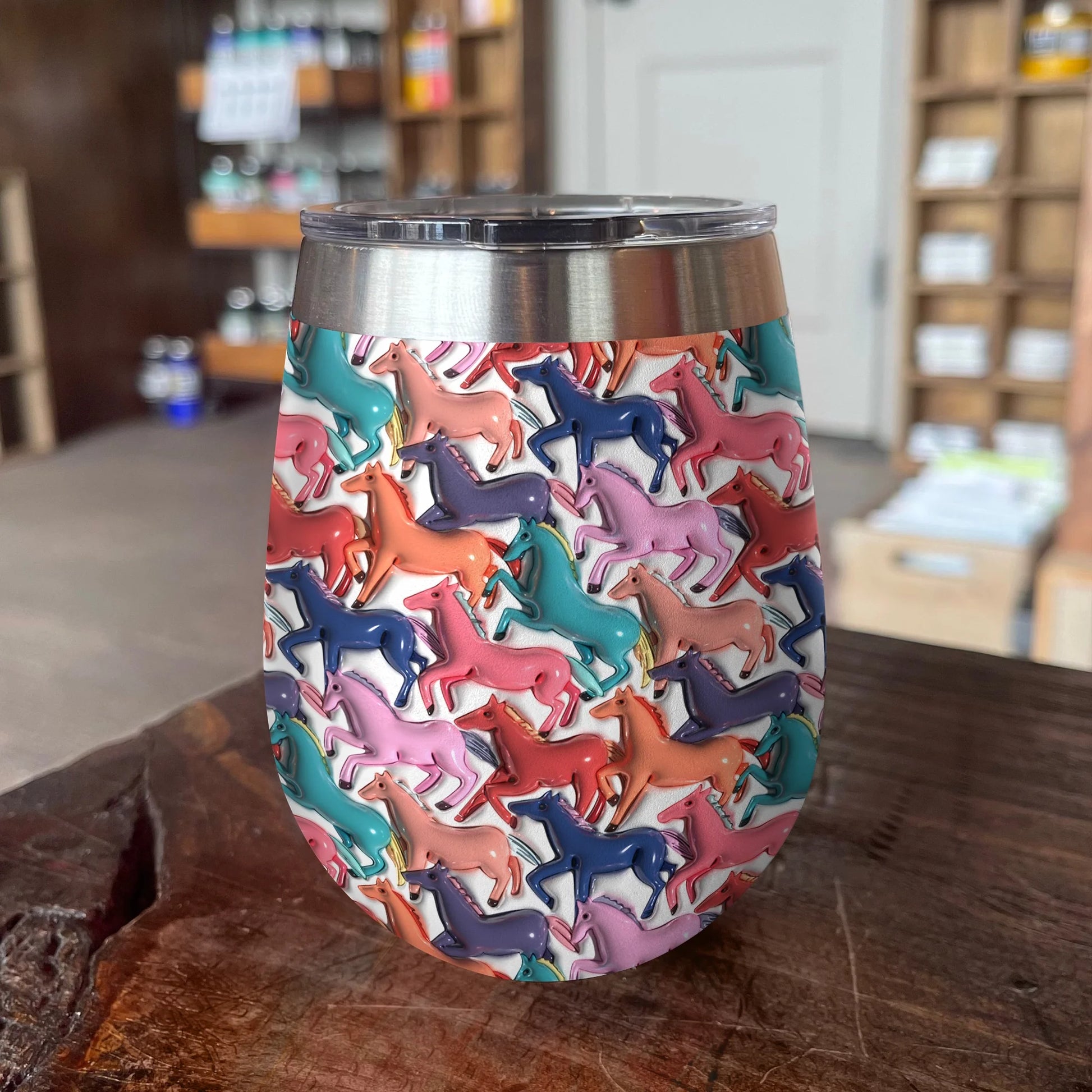 Horse 12 Oz Shineful™ Wine Tumbler Puffy Colorful Mn8 12Oz