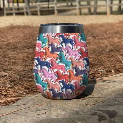 Horse 12 Oz Shineful™ Wine Tumbler Puffy Colorful Mn8 12Oz