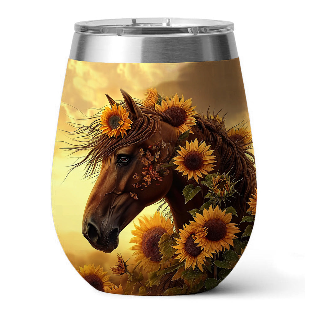 Horse 12 Oz Shineful™ Wine Tumbler Sunflower Mn8 12Oz