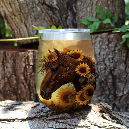 Horse 12 Oz Shineful™ Wine Tumbler Sunflower Mn8 12Oz