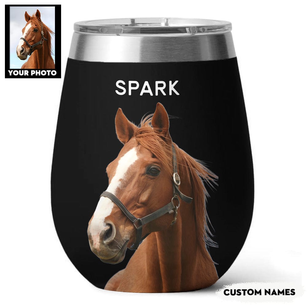 Horse 12 Oz Shineful™ Custom Wine Tumbler Mn8 Black 12Oz