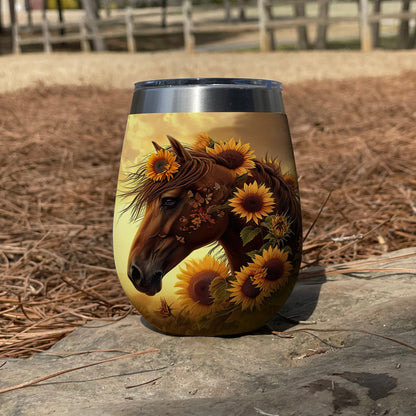 Horse 12 Oz Shineful™ Wine Tumbler Sunflower Mn8 12Oz