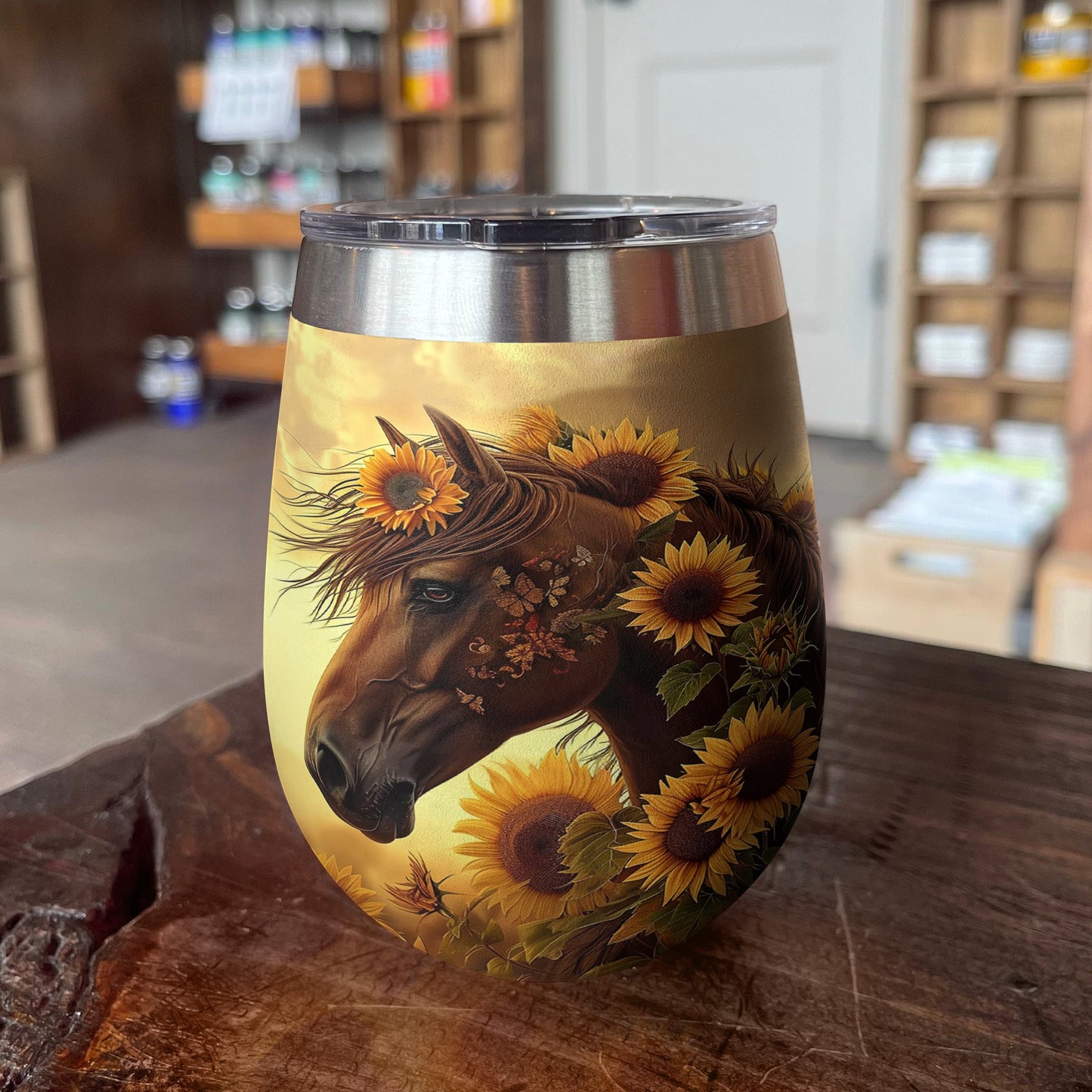 Horse 12 Oz Shineful™ Wine Tumbler Sunflower Mn8 12Oz