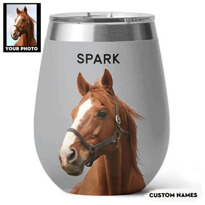 Horse 12 Oz Shineful™ Custom Wine Tumbler Mn8 Grey 12Oz