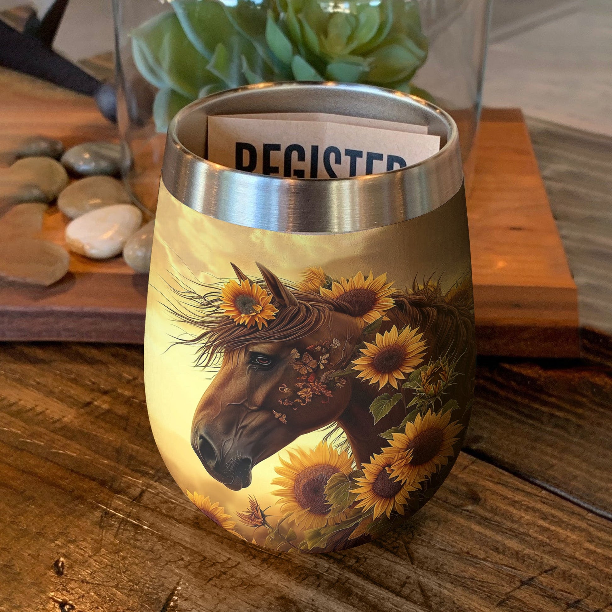 Horse 12 Oz Shineful™ Wine Tumbler Sunflower Mn8 12Oz