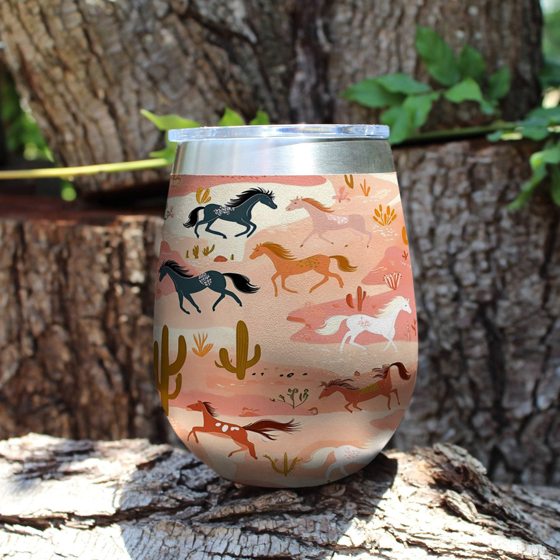 Horse 12 Oz Shineful™ Wine Tumbler On Steppe Mn8 12Oz