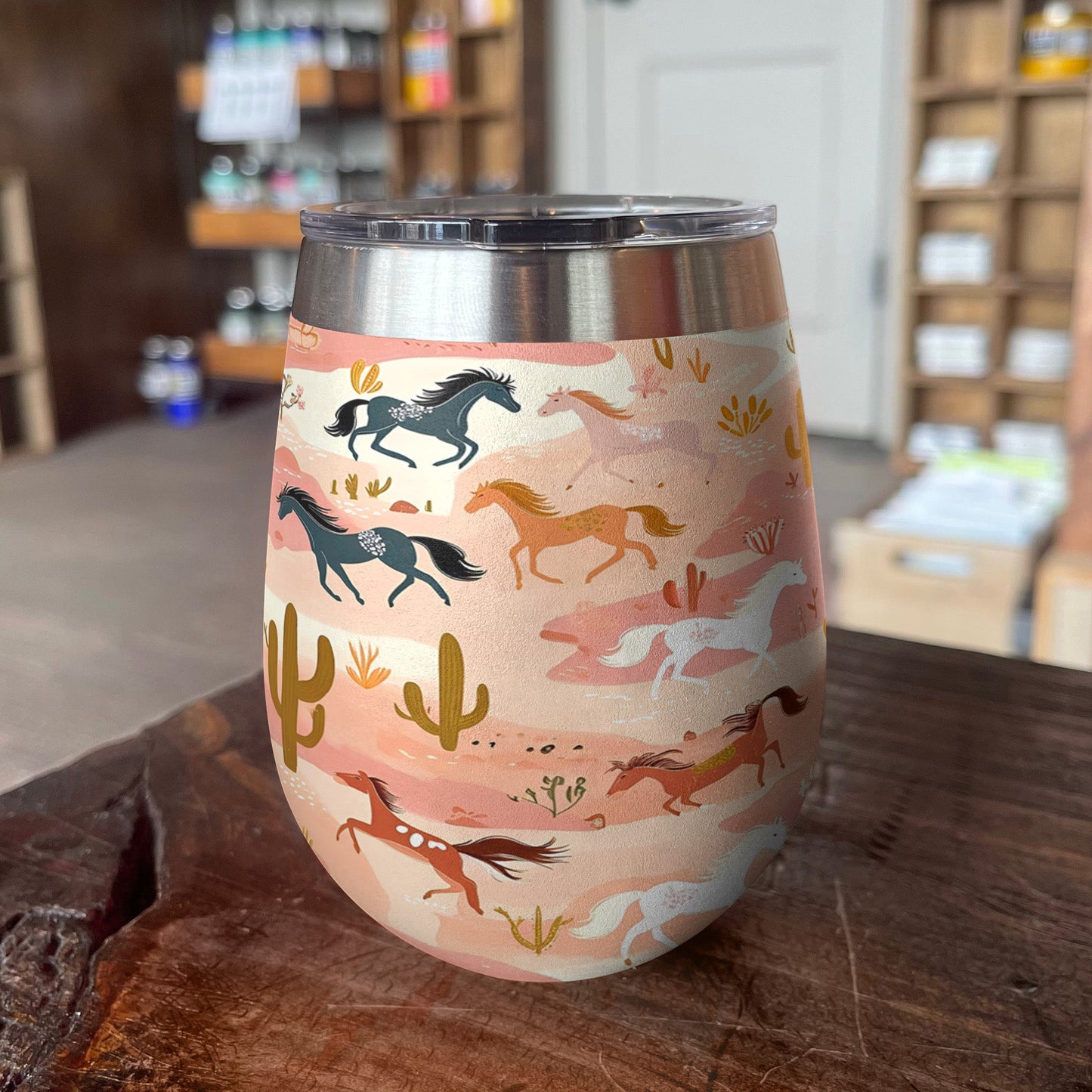 Horse 12 Oz Shineful™ Wine Tumbler On Steppe Mn8 12Oz