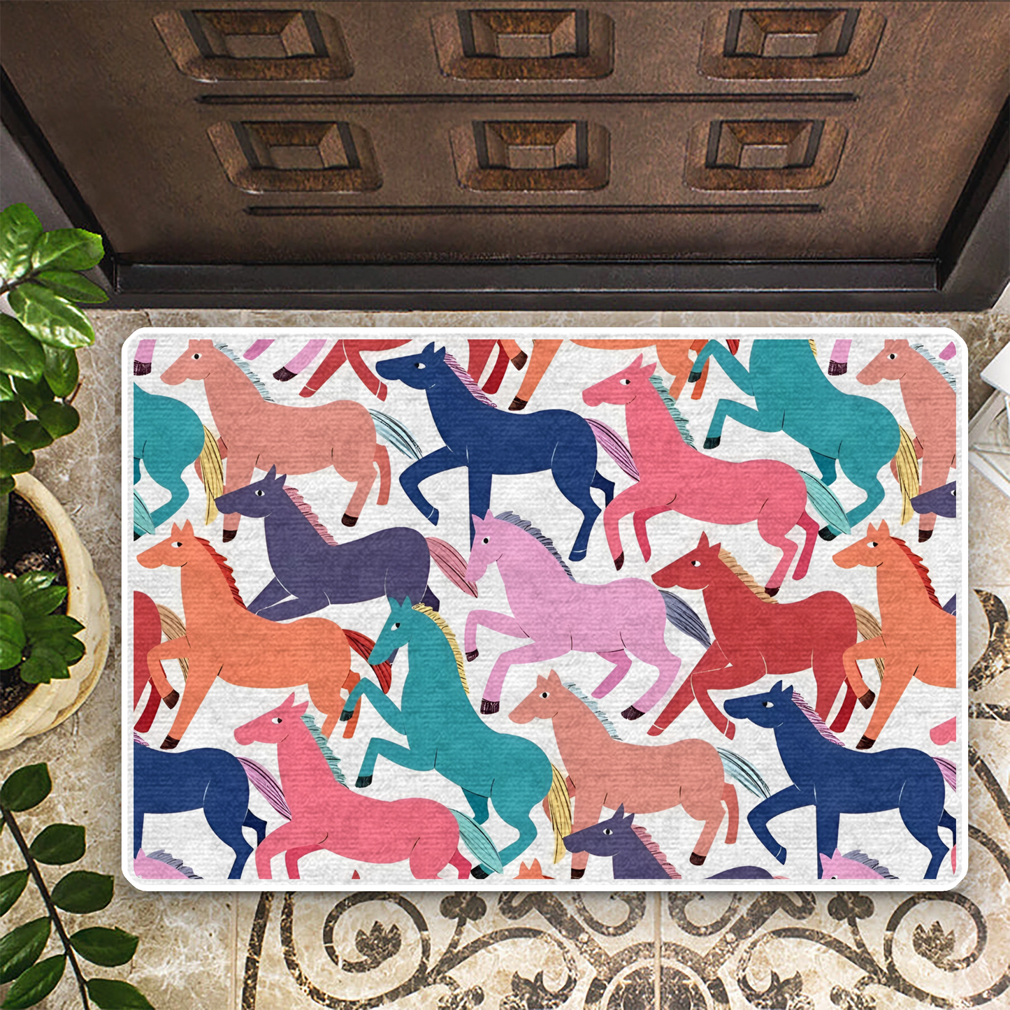 Shineful Ultra-Thin Non Skid Floor Mat, Kitchen Rugs Colorful Horse