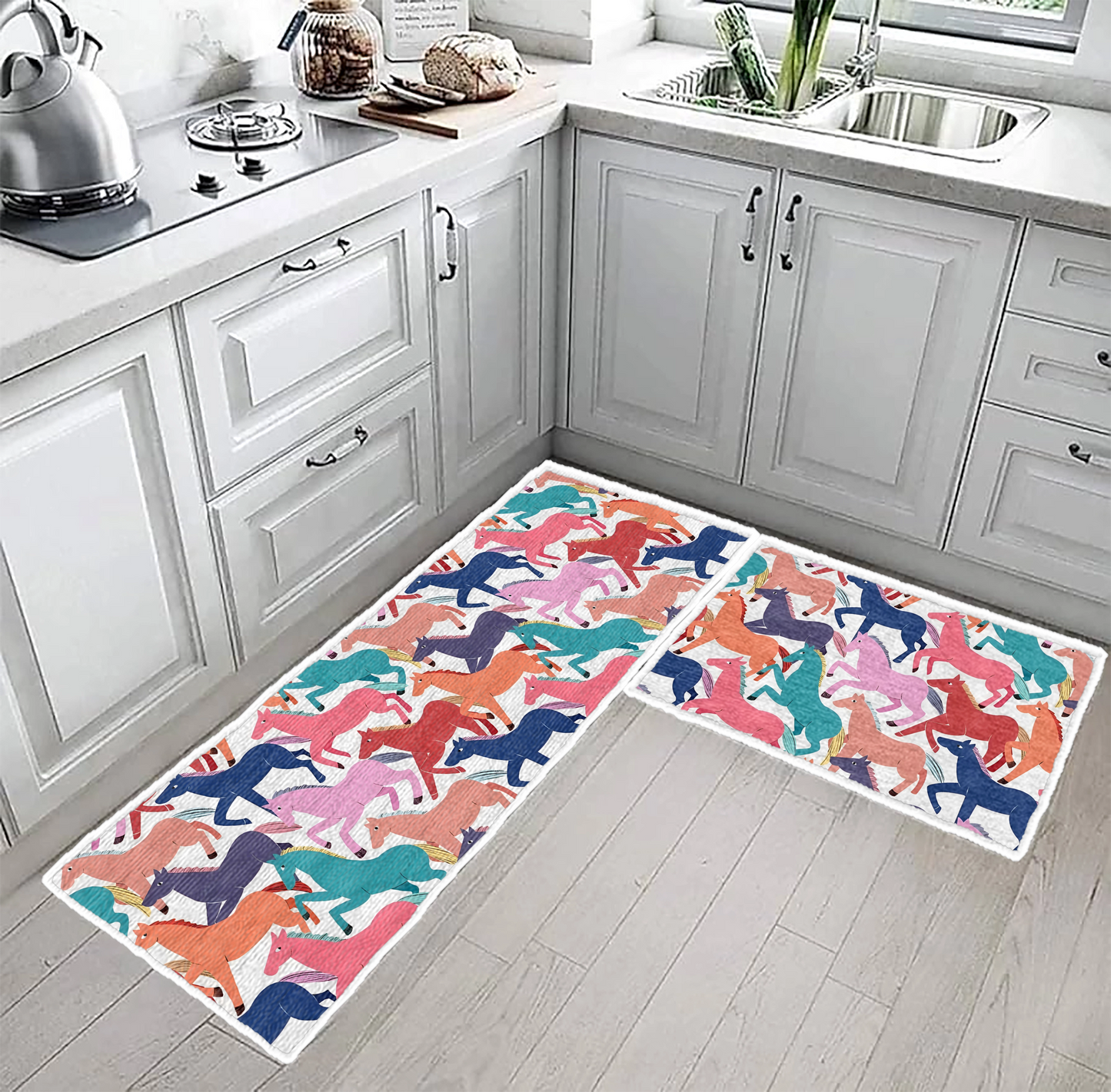 Shineful Ultra-Thin Non Skid Floor Mat, Kitchen Rugs Colorful Horse