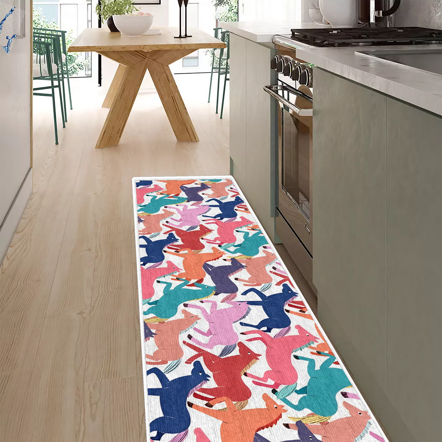 Shineful Ultra-Thin Non Skid Floor Mat, Kitchen Rugs Colorful Horse