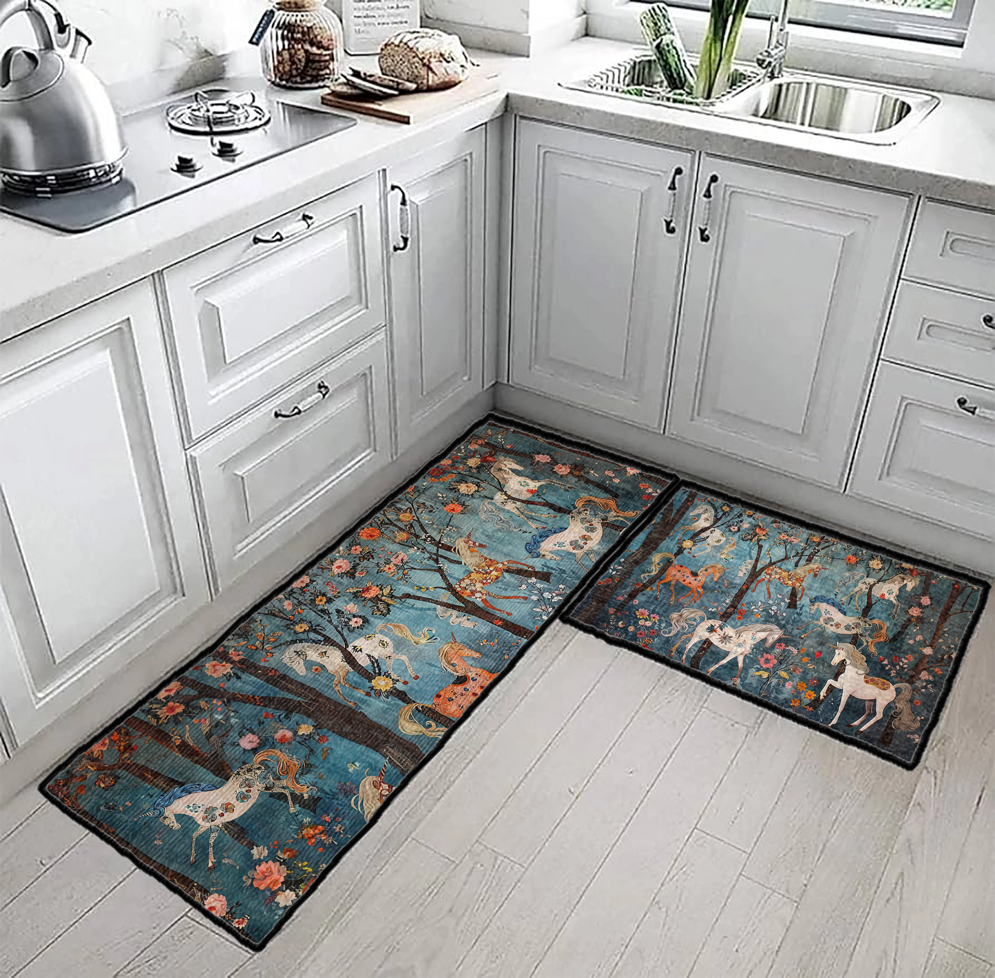 Shineful Ultra-Thin Non Skid Floor Mat, Kitchen Rugs Enchanted Forest Horse