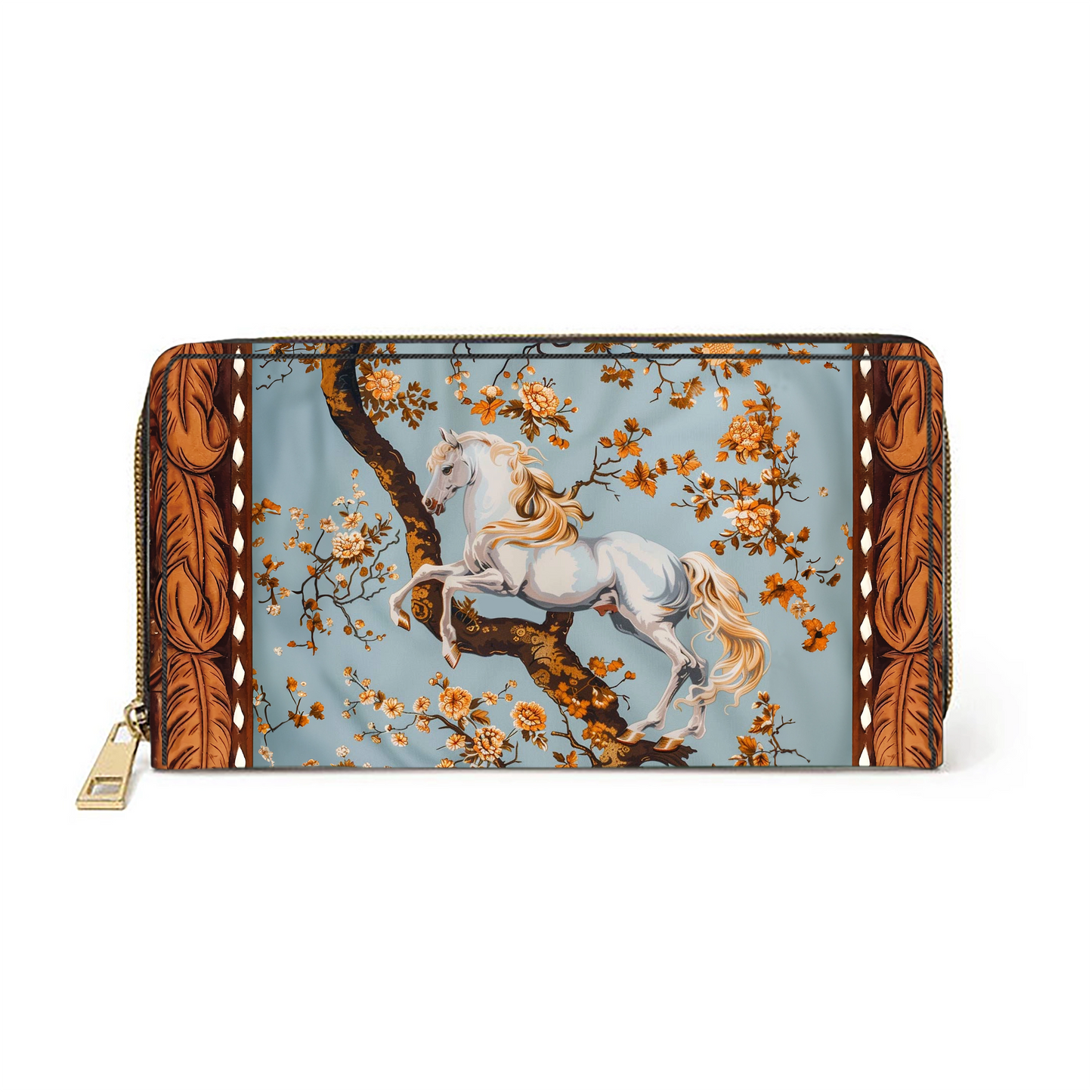 Clutch aus Leder „Equestrian Blossom“ mit Trageriemen