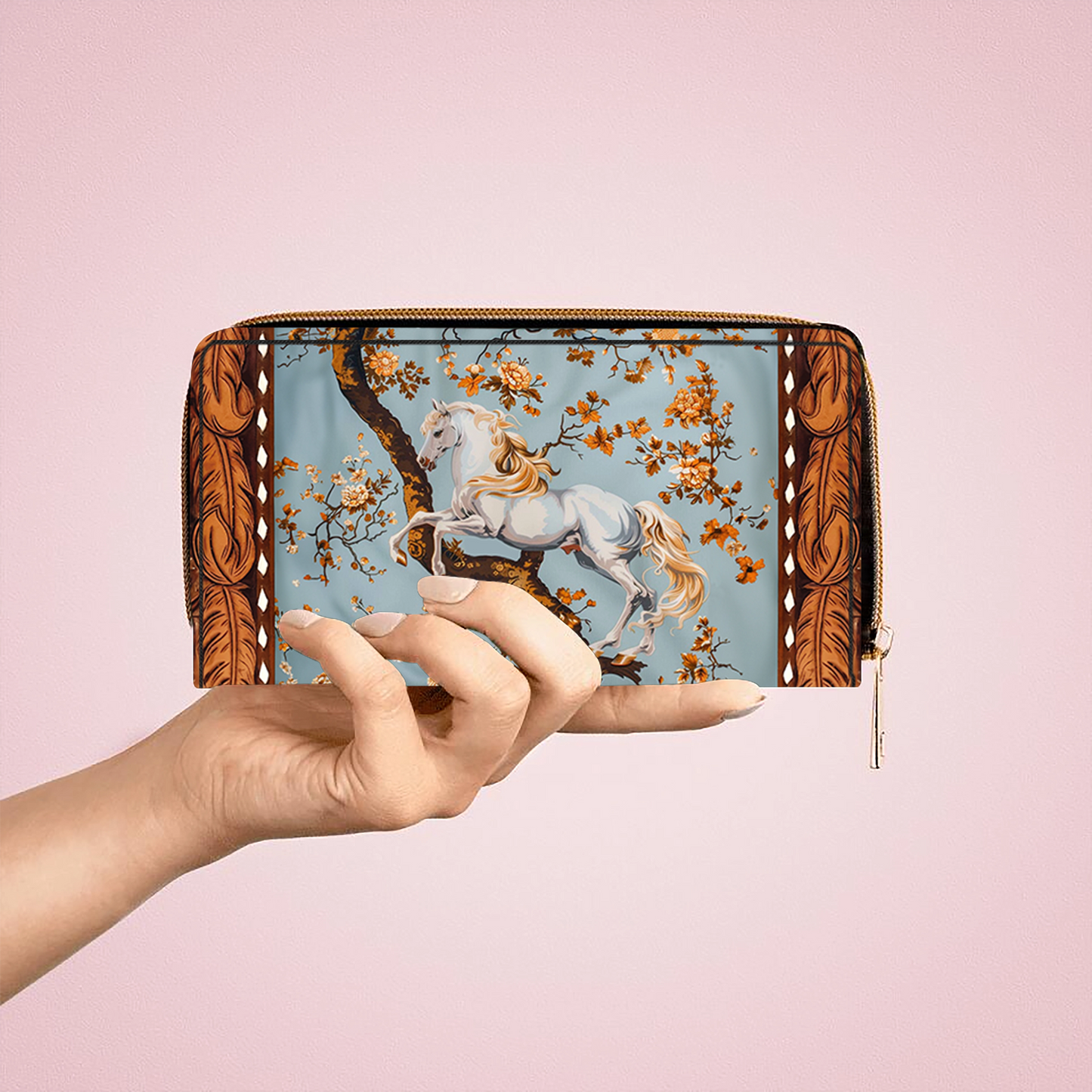 Clutch aus Leder „Equestrian Blossom“ mit Trageriemen