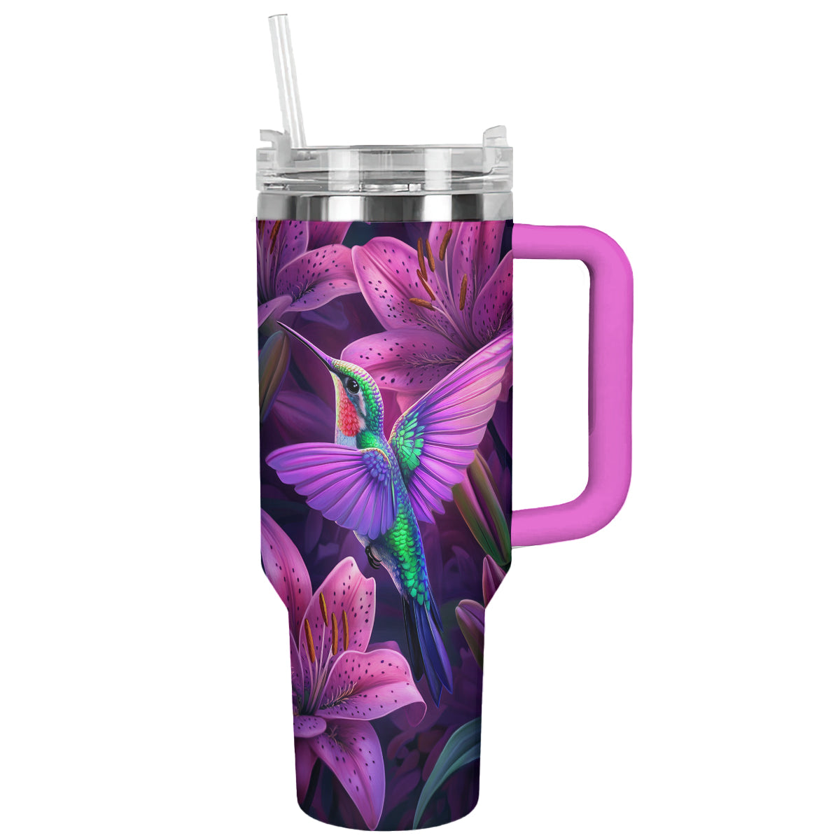 Shineful Tumbler Twilight Blooms: The Hummingbird's Evening Visit