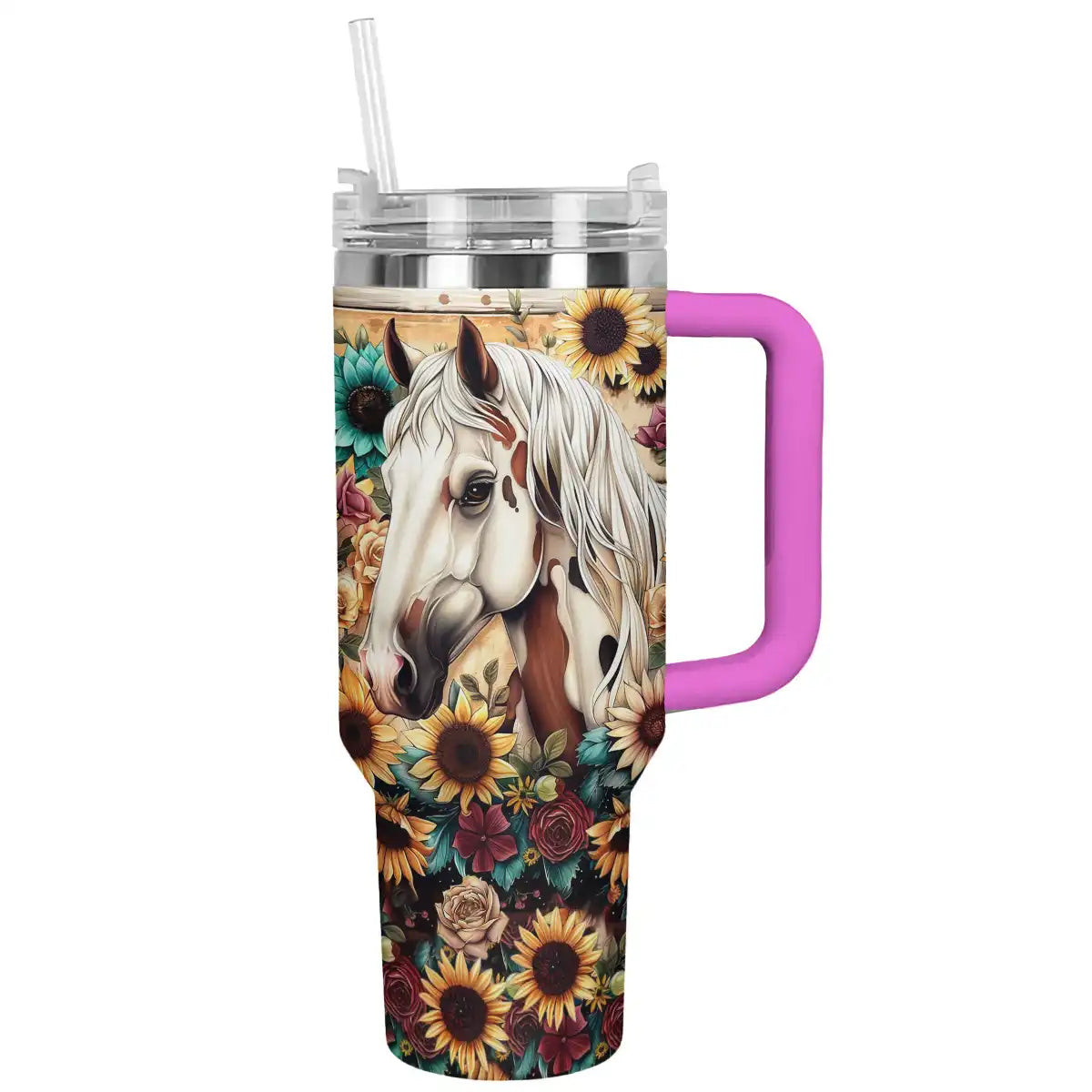 Gobelet brillant motif cheval floral