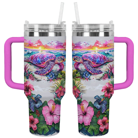 Shineful Tumbler Sunset Hibiscus Sanctuary Turtle