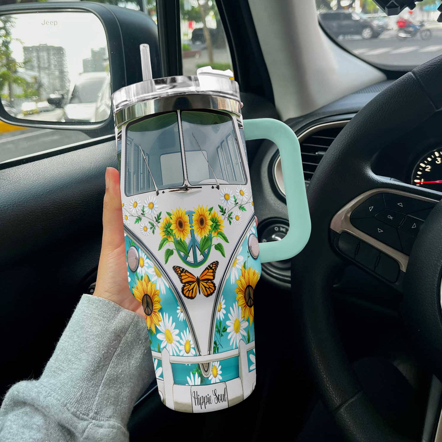 Hippie 40 Oz Shineful™ Tumbler Flower Power Tl10 Turquoise Blue 40Oz