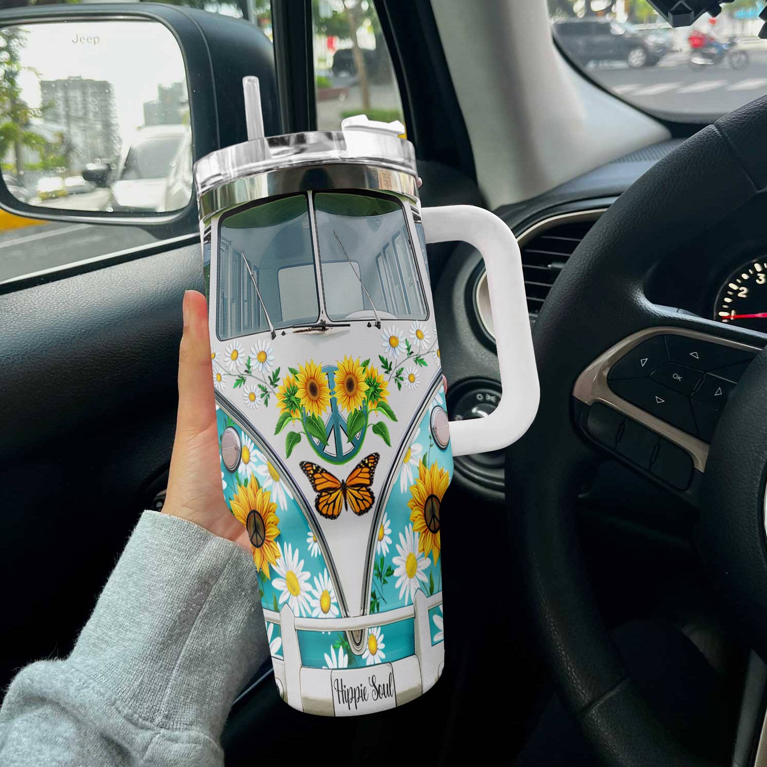 Hippie 40 Oz Shineful™ Tumbler Flower Power Tl10 White 40Oz