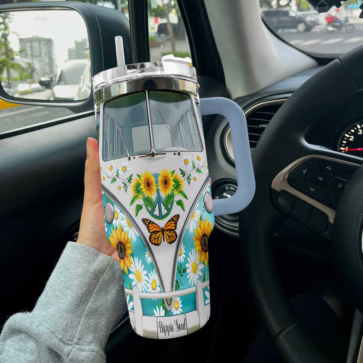 Hippie 40 Oz Shineful™ Tumbler Flower Power Tl10 Sky Blue 40Oz