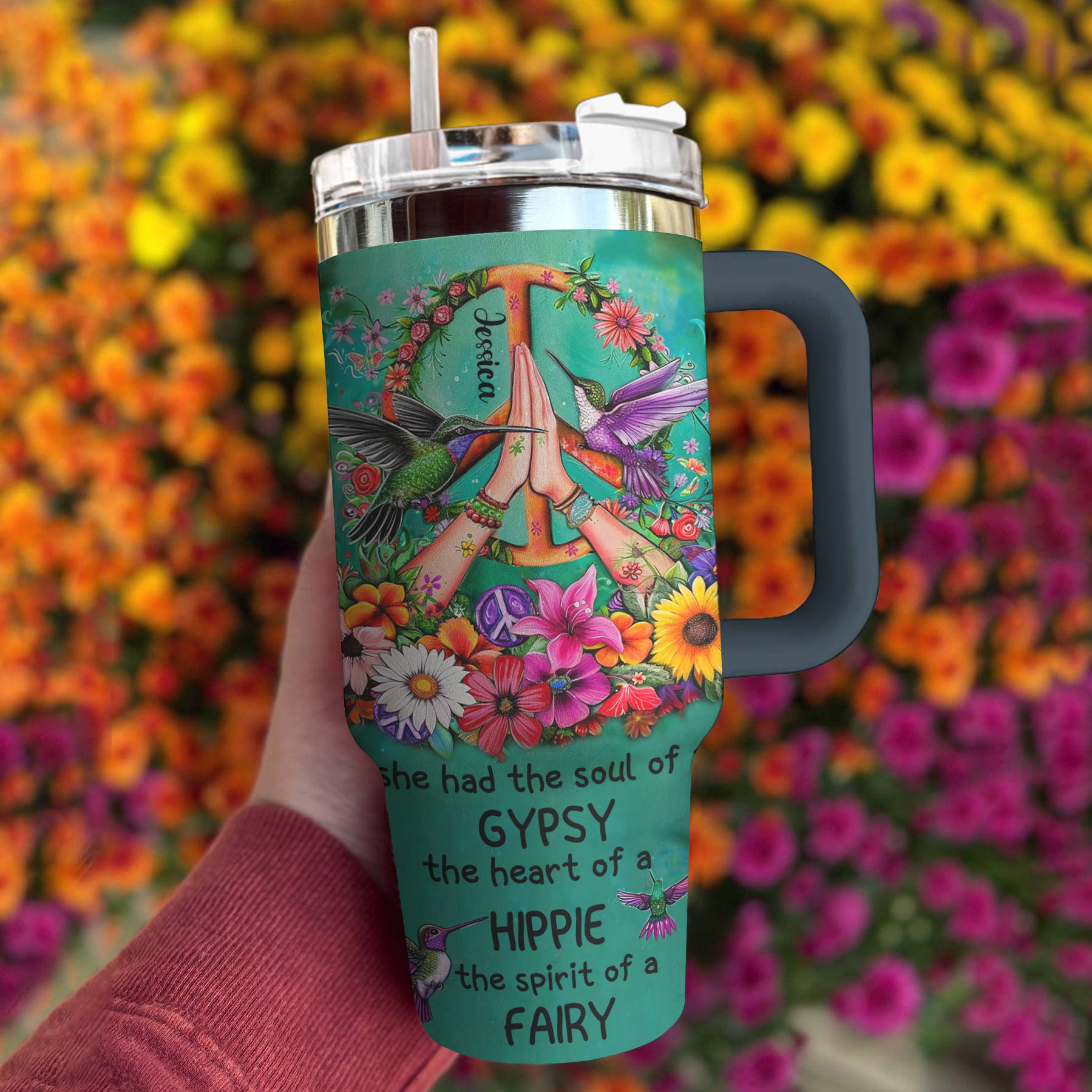 Hippie Personalized 40 Oz Shineful™ Tumbler Blessed Tl10 Navy 40Oz