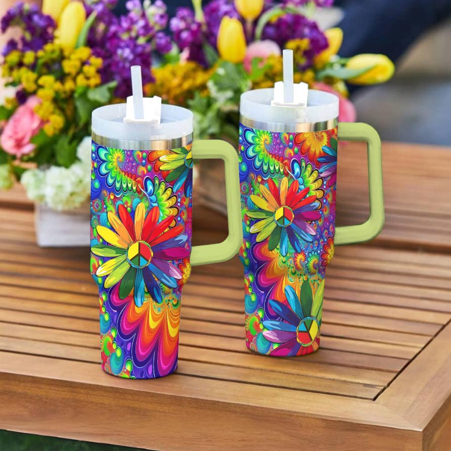 Hippie 40 Oz Shineful™ Tumbler Gorgeous Rainbow Flowers Tl10 Green 40Oz