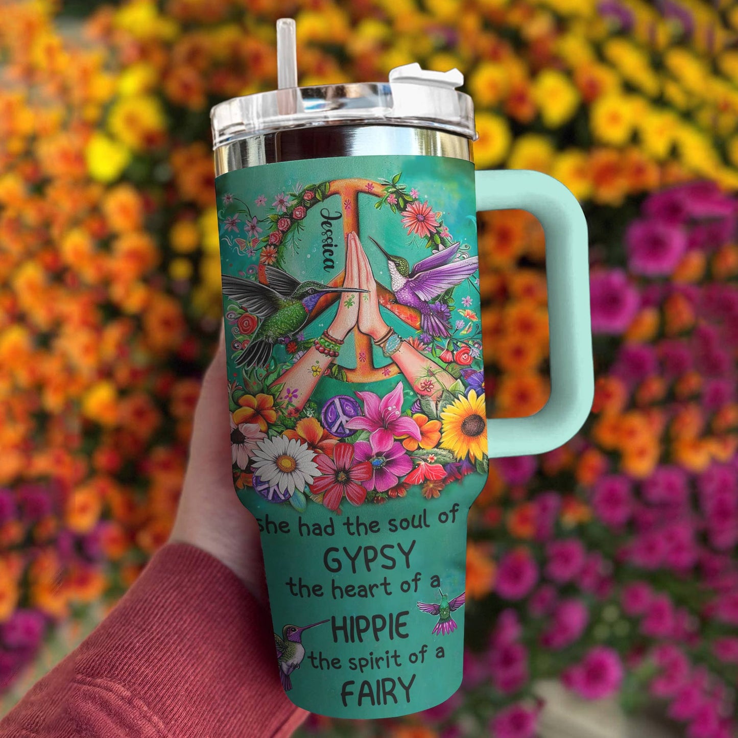 Hippie Personalized 40 Oz Shineful™ Tumbler Blessed Tl10 Turquoise Blue 40Oz