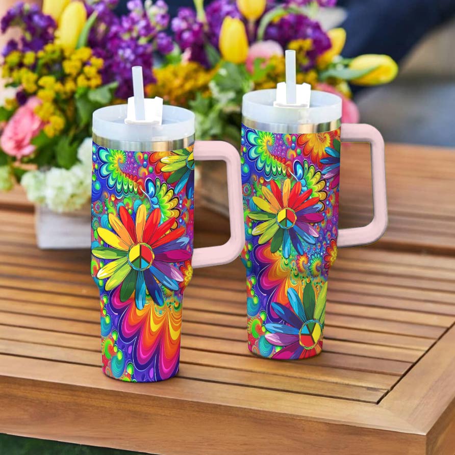 Hippie 40 Oz Shineful™ Tumbler Gorgeous Rainbow Flowers Tl10 Pink 40Oz