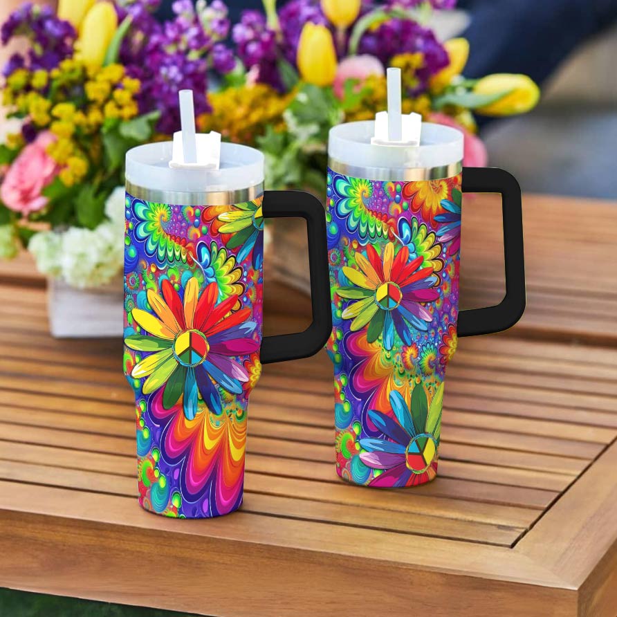 Hippie 40 Oz Shineful™ Tumbler Gorgeous Rainbow Flowers Tl10 Black 40Oz