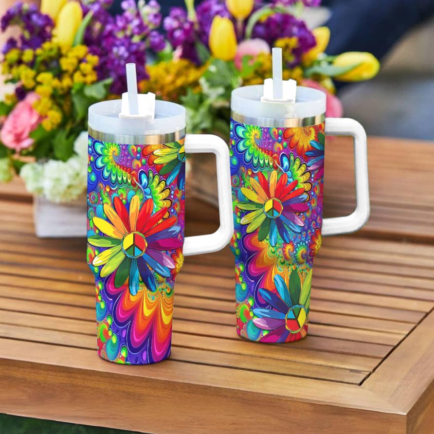 Hippie 40 Oz Shineful™ Tumbler Gorgeous Rainbow Flowers Tl10 White 40Oz