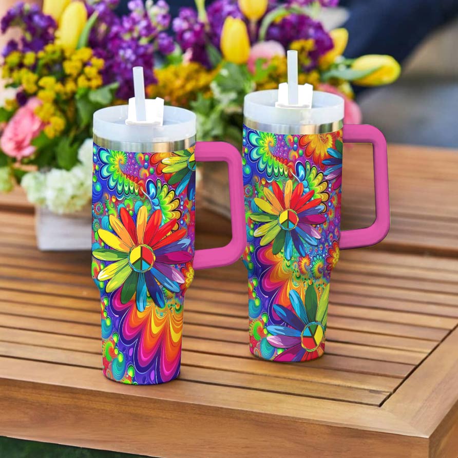 Hippie 40 Oz Shineful™ Tumbler Gorgeous Rainbow Flowers Tl10 Hot Pink 40Oz