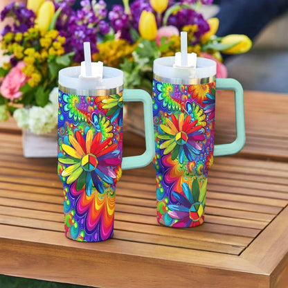 Hippie 40 Oz Shineful™ Tumbler Gorgeous Rainbow Flowers Tl10 Turquoise Blue 40Oz