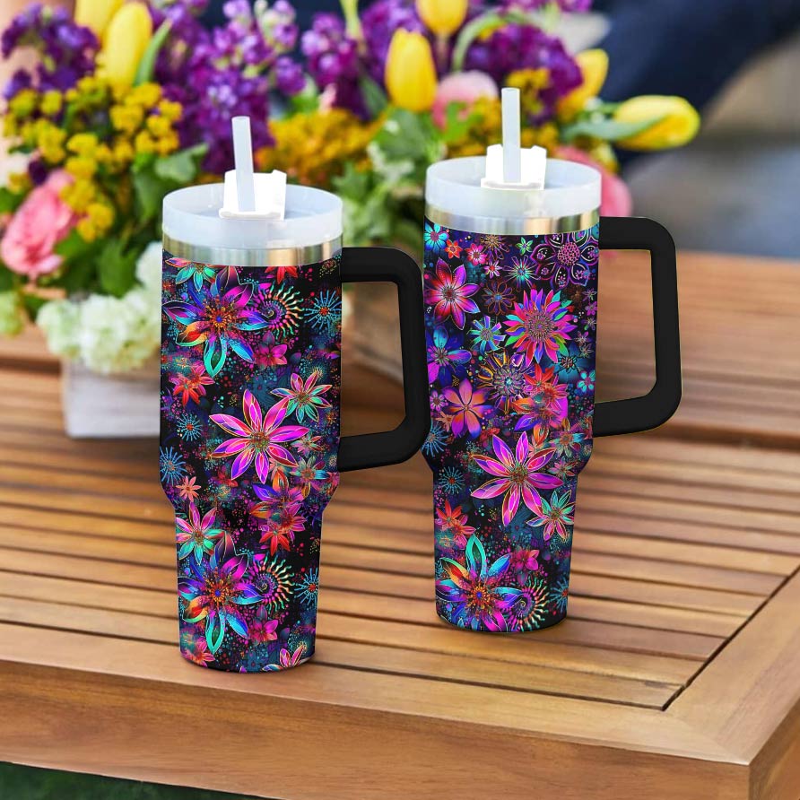 Hippie 40 Oz Shineful™ Tumbler Mysterious Flowers Tl10 Black 40Oz