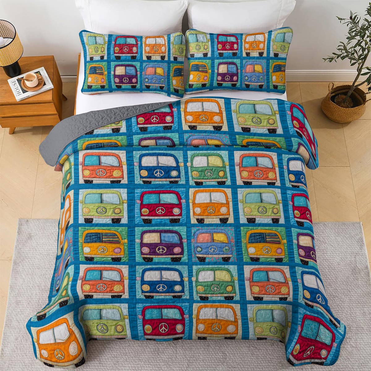 Shineful Flat Print All Season Quilt 3-Piece Set Hippie Van In My Heart