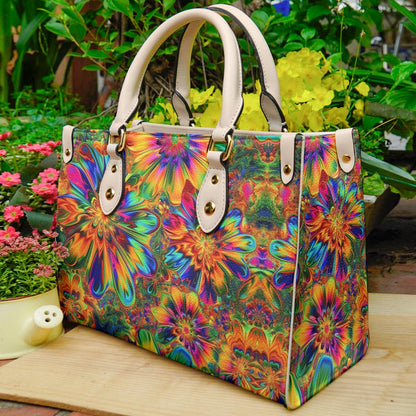 Hippie Leather Bag Shineful Gorgeous Flower Power Tl10 Creamy White