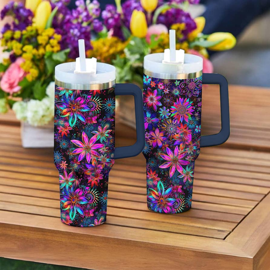 Hippie 40 Oz Shineful™ Tumbler Mysterious Flowers Tl10 Navy 40Oz